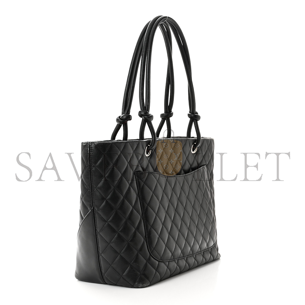 Ch*el calfskin quilted large cambon tote black white (30*25*15cm)